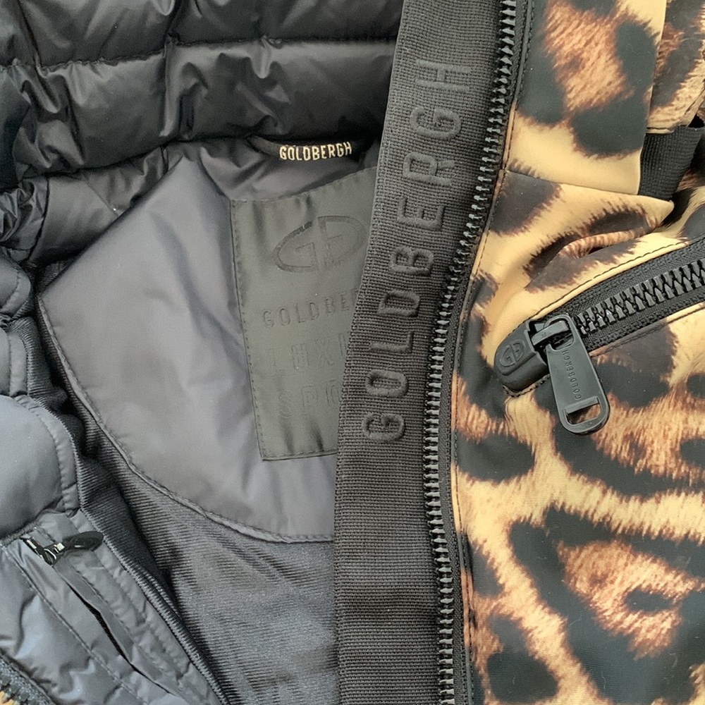 NWT Goldbergh lynx leopard print fur trim down hooded ski suit - Picture 9 of 14